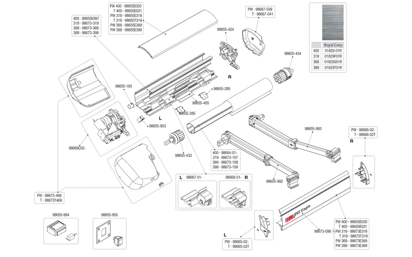Fiamma front panel closure right for F65 L / Eagle titanium
