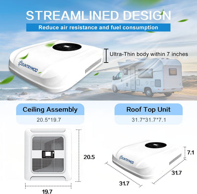 COUNTRYMOD RV Air Conditioner – 10,000 BTU Low profile Rooftop Air Conditioner Fast Cooling