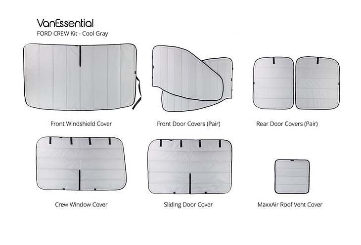 VanEssential Crew Window Shades Kit for Ford Transit 2015 to Current