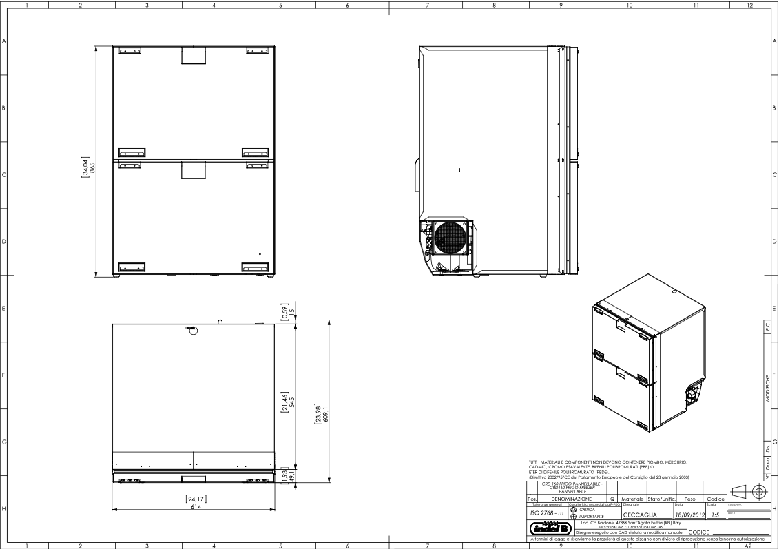 Isotherm Double Drawer 160 Light Refrigerator/Freezer AC/DC with Special Brackets for 3/4 inch wood front 3160BB3C00015