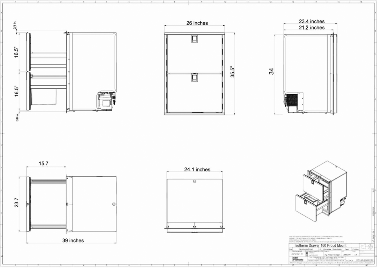 Isotherm Double Drawer 160 Light Refrigerator/Freezer Proud Mount AC/DC Stainless Steel 3160BB3C00025