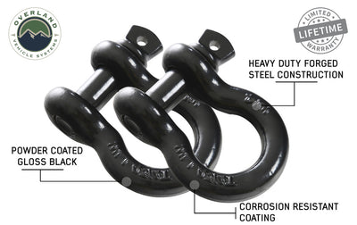 Overland Vehicle Systems (19010201) Recovery Shackle 3/4″ 4.75 Ton Black (Set of 2)