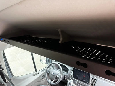 White Top Adventures Ford Transit Headliner Shelf Version 3.0 with Curtain Rod 2014-2024 Mid and High Roof Vans