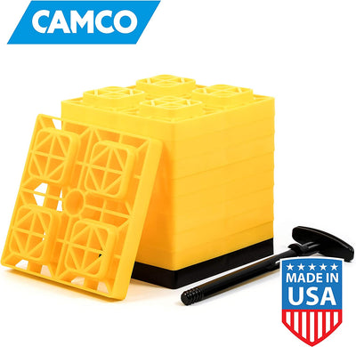 Camco 44512 FasTen Leveling Blocks - w / T-Handle,2x2,Yellow 10 pack Bilingual