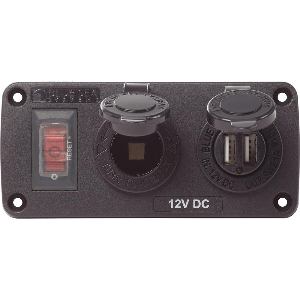Blue Sea 4363 Water-Resistant 12v 15a Circuit Accessory Panel - 12v Socket And Dual USB Charger